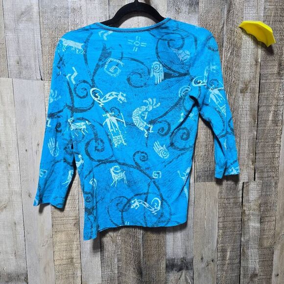 Cactus Bay Apparel Vintage Blue Embellished Kokopelli Native American Graphic Te - Picture 3 of 5